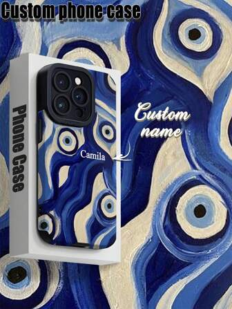 נרתיק טלפון מותאם אישית 1 יחידה, דפוס עיניים סיוט כחול לצביעה פשוטה, ניתן להתאים אישית עם אותיות, שמות, כינויים, תואם לאייפון וגם, כיסוי עור PU אנכי נגד נפילה נגד טביעת אצבע TPU בקצה מלא, בחירה סבירה עבור אישי, שותף, משפחה, חברים, חברים הכי טובים, כיסוי לטלפון מתנת יום הולדת, יום הולדת