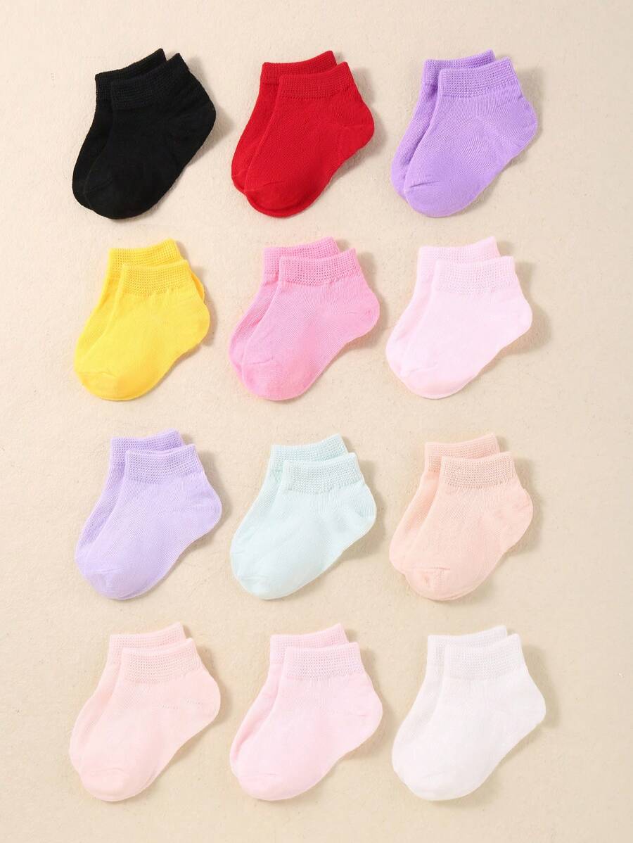 12 双男女通用婴儿踝袜 | 幼儿散步袜 | 婴儿船袜 | 简约、舒适、休闲、运动 | 适合夏季 | 婴儿袜 | 新生儿袜 | 幼儿袜 - 彩色 - 查看 1
