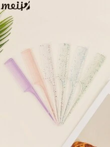 鼠尾闪光透明发梳，带细齿鼠尾设计发梳，女士造型分缝耐热防静电，针尾头发分缝和梳理，耐热碳纤维细齿梳，女士发刷/发梳 - 彩色 - 查看 1