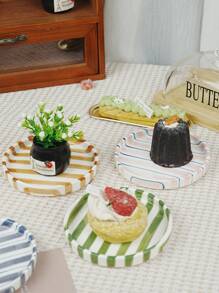 1pc/5pcs Vertical Striped Ceramic Plates, Breakfast Bread/Snack/Fruit Dishes, Dessert Small Plates, Personal Cake Plates For Party, Cake Stands,School Supplies - Multicolor - View 8
