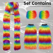 PinkSheep Women Faux Fur Leg Warmers, Plush Soft Furry Fluffy Winter Long Boot Cuff Wrist Covers Boots Sleeves Costume Set For Party Cosplay - 彩色 - 查看 5