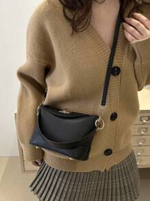 1 chiếc túi vuông nhỏ bằng vải PU màu trơn có khóa vặn, túi xách họa tiết vải thu đông mới, túi đeo chéo thời trang, thiết kế thích hợp, đi làm, chất lượng cao cấp, túi đeo vai đa năng, lý tưởng cho phụ nữ sử dụng hàng ngày, đi làm, hẹn hò, quà tặng sinh nhật - màu đen - Xem 6