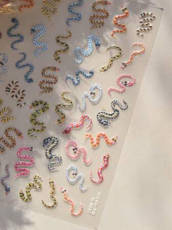 1pc 5D Embossed Relief Nail Art Stickers Fashion Colors Snake Self Adhesive Stickers For Nails DIY Manicure Supplies Nail Art Decorations Stickers Decals Cute Parts