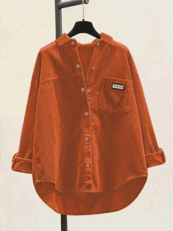Camisa informal de mujer de pana con botones, ajuste relajado, manga larga, chaqueta de estilo cárdigan de moda, blusas holgadas con bolsillos para el otoño 2024
