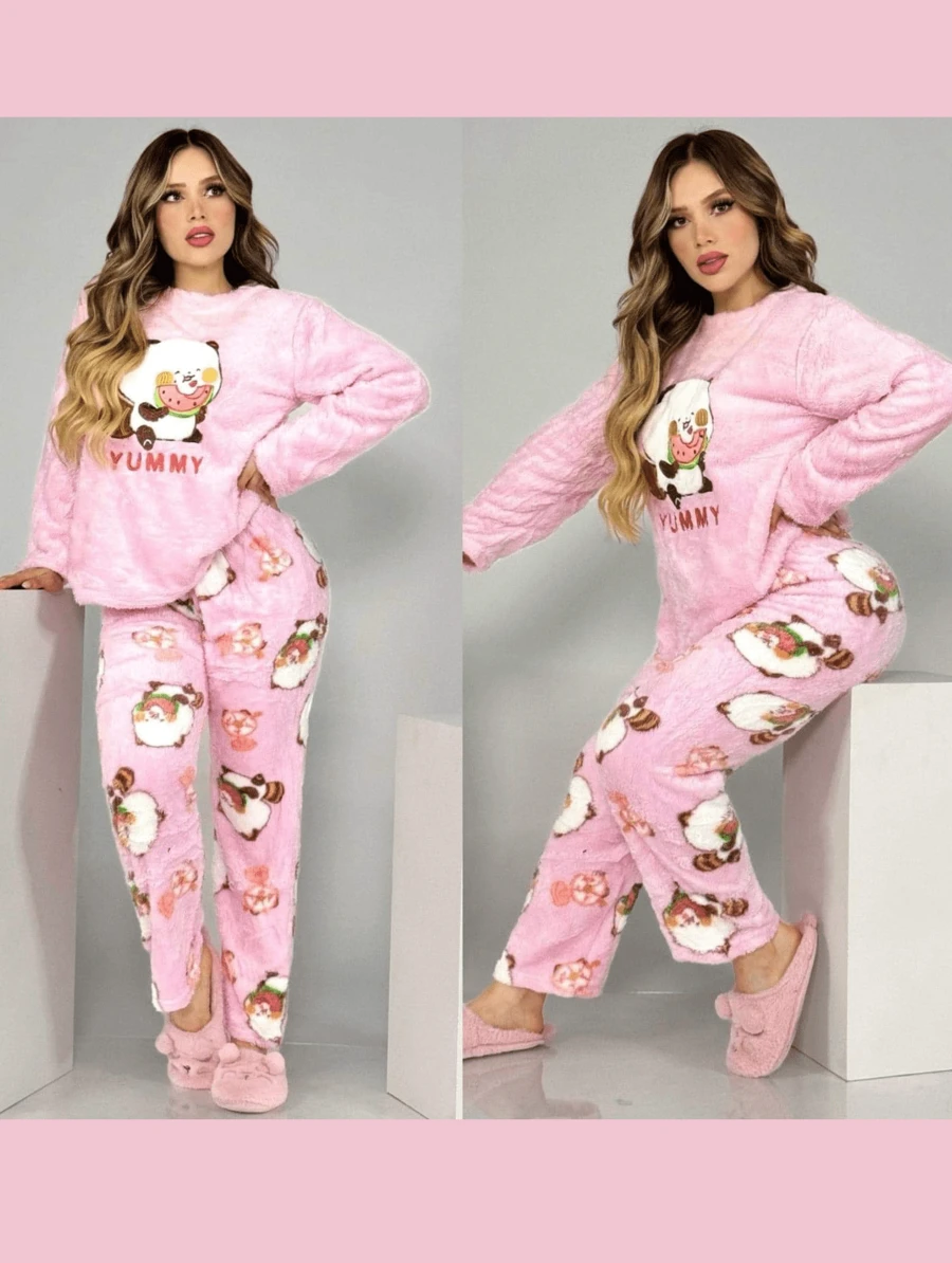 Set de 2 piezas de pijama polar tipo teddy peluchona super suave pantalon con blusa extra suave y calientita se envia al azar modelos en talla curvy - Multicolor - Ver 1
