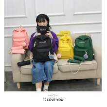 Mochila escolar  y bolsas de viaje modernas, conjunto de 3 piezas, mochilas de estudiante, mochila de viaje de COLORES, conjunto de 3 piezas de mochila informal, juegos de bolsas para estudiantes con estuche para lápices - Negro - Ver 4