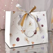 1pc Leaf Decor Paper Gift Bag With Ribbon For Valentine's Day, Birthday