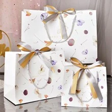 1pc Leaf Decor Paper Gift Bag With Ribbon For Valentine's Day, Birthday