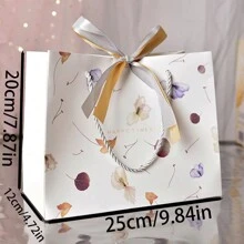 1pc Leaf Decor Paper Gift Bag With Ribbon For Valentine's Day, Birthday