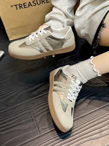 Giày thể thao thường ngày cho nữ, thời trang mũi tròn chắp vá buộc dây, giày thể thao đế mềm chống trượt thoải mái, giày học sinh nhỏ màu trắng đa năng, mùa xuân thu cho mọi mùa - Nhiều màu - Xem 5