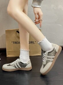 Giày thể thao thường ngày cho nữ, thời trang mũi tròn chắp vá buộc dây, giày thể thao đế mềm chống trượt thoải mái, giày học sinh nhỏ màu trắng đa năng, mùa xuân thu cho mọi mùa - Nhiều màu - Xem 2