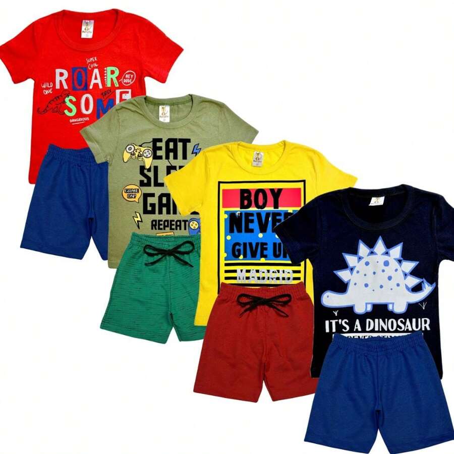 Kit 4 Pieces Of Children's Clothing For Boys 2 T-Shirts + 2 Bermuda Shorts Summer Short Sleeve Assorted - 彩色 - 查看 1