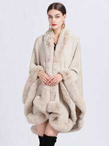 1 pièce Châle cardigan en fausse fourrure douce et coupe-vent de couleur unie, poncho surdimensionné élégant de haute qualité, convient pour le port quotidien, les fêtes, les vacances, l'extérieur et l'intérieur - châle multicolore - Voir 2