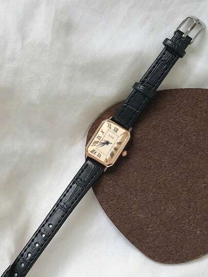 1pc Minimalist Rectangular Roman Numeral Dial Bamboo Strap Watch, Wear, Birthday, Anniversary Year End Promotion, Singles Day, Halloween Promotion view 2