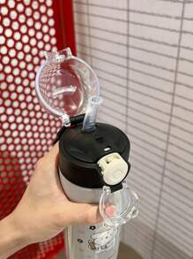 可爱时尚儿童真空保温小狗吸管水瓶，适合小学生使用的男孩/女孩便携式杯子，不锈钢 - 灰色 - 查看 9