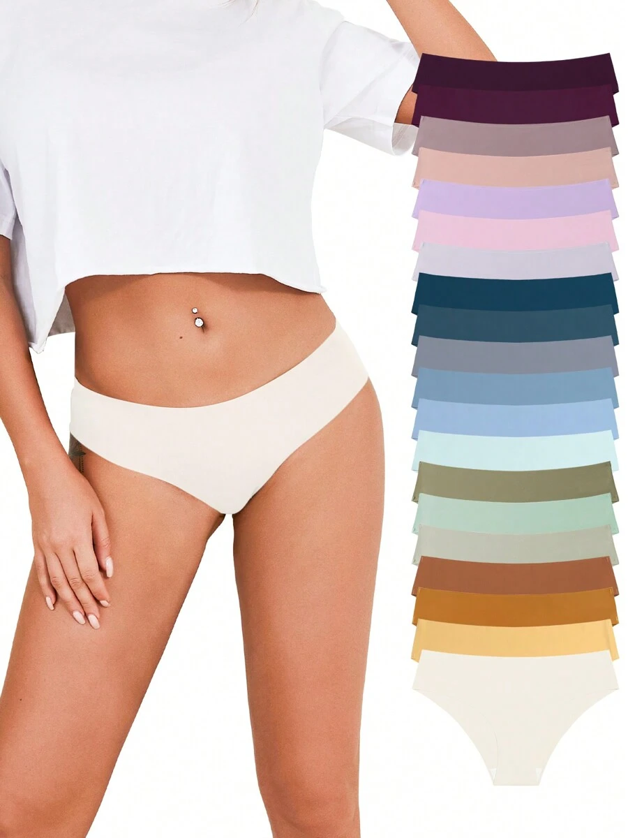 SHARICCA 20pcs Seamless Comfortable Simple Solid Panties, Breathable Stretchy Intimates Women's Underwear - 彩色 - 查看 1