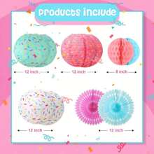 10 件/套可爱甜甜圈纸灯笼和扇子装饰套装，适合生日派对、返校、毕业装饰 - 彩色 - 查看 7
