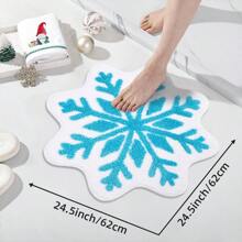 DeramHy Home 1 Piece Christmas Decor Snowflake Bathroom Rug, Snowflake Welcome Mat Non Slip Round Shaped Washable Bathtub Rug Bathroom Tub Kitchen Rug Decoration - White Blue Snowflakes - View 3