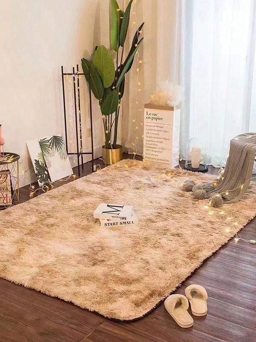 140*100cm Living Room Rugs Soft Plush Modern Shaggy Pile No Shed 4cm Decorative Bedroom Mat Brown Distressed Tie-Dye Gradient Plush Rug Living Room Bedroom Bedside Bay Window Baby Crawling Mat Plush Carpet Elegant Bedroom Rugs Pink Black Grey Blue - 駝色 - 查看 1