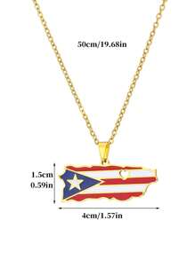 1pc Stainless Steel Puerto Rico Map Heart Shaped Pendant Necklace, Unisex Jewelry Gift For Christmas, New Year, Valentine's Day - Multicolor - View 10