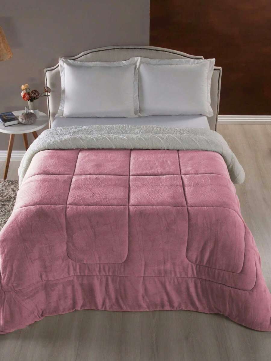 Queen Size Duvet Cover 2.2 X 2.4 - Double Sided Blanket - Sherpa Sheepskin And Soft Blanket - 乾枯玫瑰色 - 查看 1