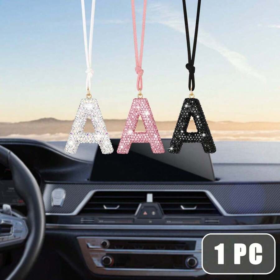 1 chiếc mặt dây chuyền hình trái tim rỗng đính đá Rhinestone hình chữ A trang trí gương chiếu hậu ô tô, mặt dây chuyền hình trái tim rỗng đính đá Rhinestone mới