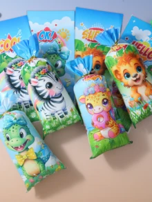 50 Túi kẹo hoạt hình 4 trong 1, Túi kẹo Opp, Sư tử, Khủng long, Ngựa vằn, Hươu, Túi quà tặng tiệc sinh nhật, Túi quà tặng bằng nhựa in, Đồ dùng tiệc có dây buộc xoắn - Nhiều màu - Xem 6