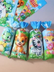 50 Túi kẹo hoạt hình 4 trong 1, Túi kẹo Opp, Sư tử, Khủng long, Ngựa vằn, Hươu, Túi quà tặng tiệc sinh nhật, Túi quà tặng bằng nhựa in, Đồ dùng tiệc có dây buộc xoắn - Nhiều màu - Xem 5