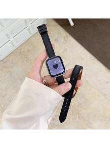 1pc Fashion Brand Black Leather Watch Band, Wrap Around Wrist Twice, Comfortable Soft Elegant Replacement Strap Compatible With Apple Smartwatch 38mm 40mm 41mm 42mm 44mm 45mm 49mm 46mm, Suitable For Watch Ultra 3 2 1 Series SE S9 S8 S7 S6 S5 S4 S3 S2 S1 Series - Black - View 4