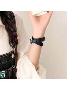 1pc Fashion Brand Black Leather Watch Band, Wrap Around Wrist Twice, Comfortable Soft Elegant Replacement Strap Compatible With Apple Smartwatch 38mm 40mm 41mm 42mm 44mm 45mm 49mm 46mm, Suitable For Watch Ultra 3 2 1 Series SE S9 S8 S7 S6 S5 S4 S3 S2 S1 Series - Black - View 9