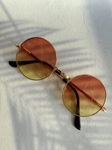 1 chiếc kính thời trang tròn có hiệu ứng chuyển màu ombre, kính thời trang gọng kim loại phong cách hoàng hôn đại dương dễ thương cho ngày lễ tình nhân cho kỳ nghỉ hè trên bãi biển, ngoài trời, kính mát du lịch gọng tròn quá khổ phong cách cổ điển cho trang phục đi chơi, trở lại trường - Vàng - Xem 26