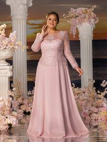 Faeriesty Mosy Plus Floral Embroidered Bodice Contrast Chiffon Hem Mother Of The Bride Dress - Baby Pink - View 5