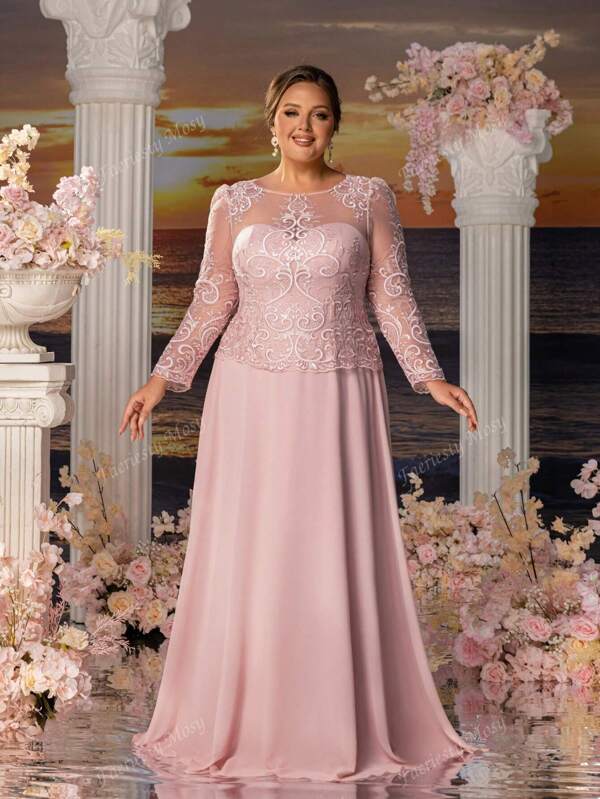 Faeriesty Mosy Plus Floral Embroidered Bodice Contrast Chiffon Hem Mother Of The Bride Dress