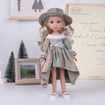 1 st 34 cm mode prinsessdocka med vacker outfitset, 3D-ögon, mjuk hud, bra present till flickor och barns födelsedag