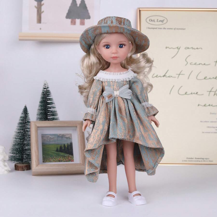 1pc 34cm Fashion Princess Doll Wearing Beautiful Outfit Set, 3D Eyes, Soft Skin, Great Gift For Girls & Kids Birthday - The Whole Doll - View 1