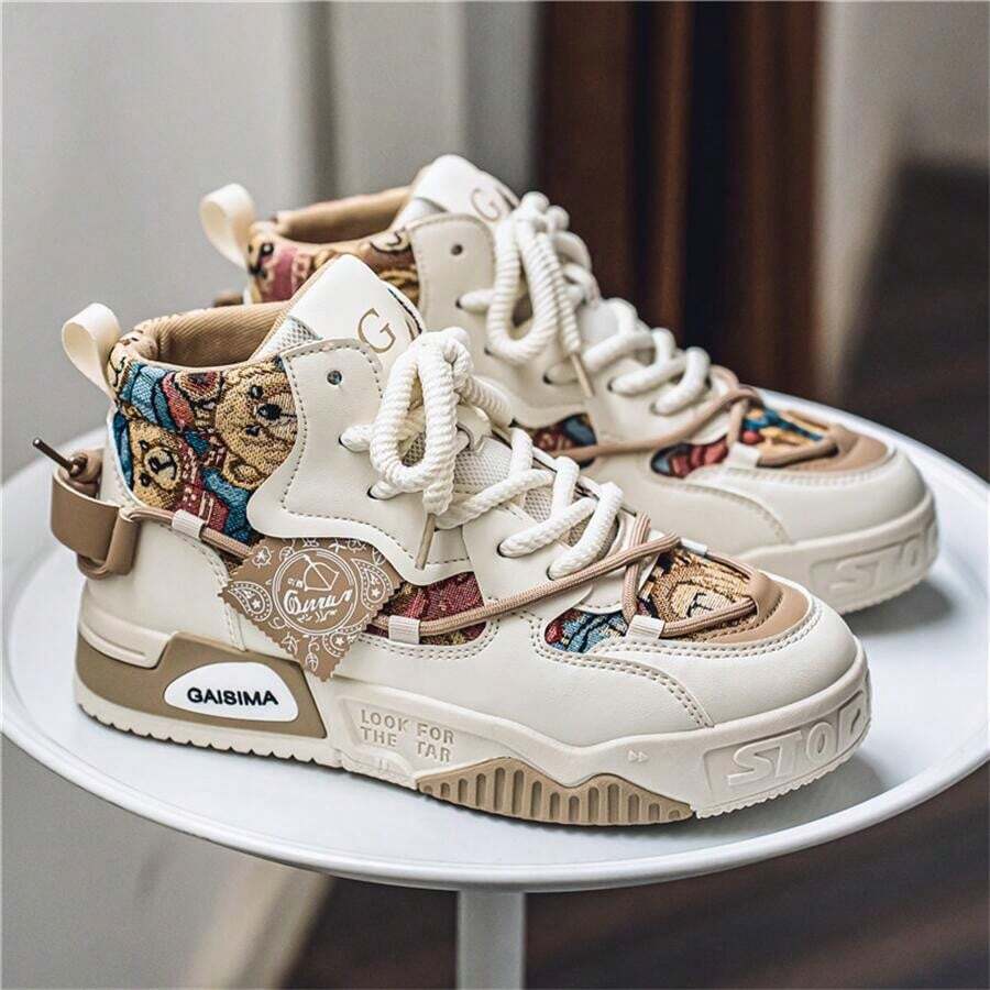 Giày thể thao trượt ván cổ cao, thương hiệu độc đáo, đế dày, giày thể thao thường ngày cho nam - Màu Khaki - Xem 1