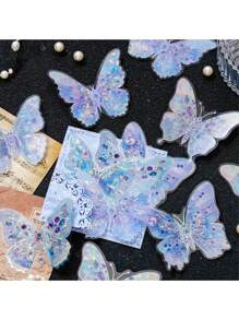 10 件/20 件宝石蝴蝶主题系列贝壳灯材料创意 PET 贴纸，透明彩色蝴蝶系列，用于礼品包装、剪贴簿、日记等的装饰粘合剂 - 非常适合手机壳、水瓶和艺术项目，精美的拼贴材料 - 彩色 - 查看 6