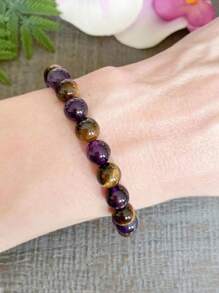 YAUKIA Amethyst Tigers Eye Gemstone Bracelet Anxiety Bracelet For Women Men Powerful Protection Calming Crystals Yoga Meditation Jewelry 8mm - Multicolor - View 7