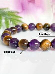 YAUKIA Amethyst Tigers Eye Gemstone Bracelet Anxiety Bracelet For Women Men Powerful Protection Calming Crystals Yoga Meditation Jewelry 8mm - Multicolor - View 3