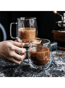 1pc, 250ml Water Cup Coffee Milk Cup Juice Cup Glass Coffee Mug, Heat Resistant High Borosilicate Glass Espresso Coffee Cups, Double Walled Insulated Water Cups, Summer Winter Drinkware, Birthday Gifts Back To School