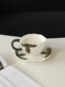 1 bộ cốc và đĩa sứ họa tiết hoa nguyên bản 220ml, cốc và đĩa cà phê thủ công họa tiết hoa vẽ tay, đồ uống gia dụng sáng tạo chất lượng cao dùng để trang trí nhà cửa, tiệc tùng, trà chiều, bữa sáng, sữa chua, quà tặng ngày lễ tình nhân - Nhiều màu - Xem 9