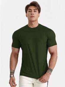 Men's Plain Short Sleeve T-Shirt With Elastane Visco Lycra Mesh - 抹茶 - 查看 4