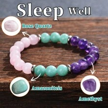 2 件套紫水晶睡眠手链和项链吊坠套装日常佩戴女士精致手链天然紫水晶缓解压力镇静和睡眠适合送给朋友的礼物优雅时尚吊坠 - 彩色 - 查看 6