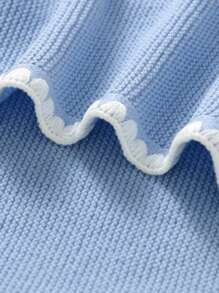 1 件婴儿针织襁褓毯，休闲简约优雅修剪婴儿车毯，适合所有季节爱情人节 - 藍色 - 查看 6