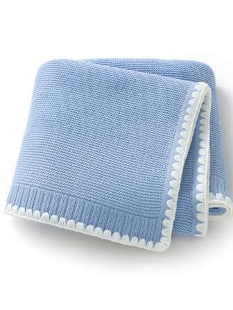 1 件婴儿针织襁褓毯，休闲简约优雅修剪婴儿车毯，适合所有季节爱情人节