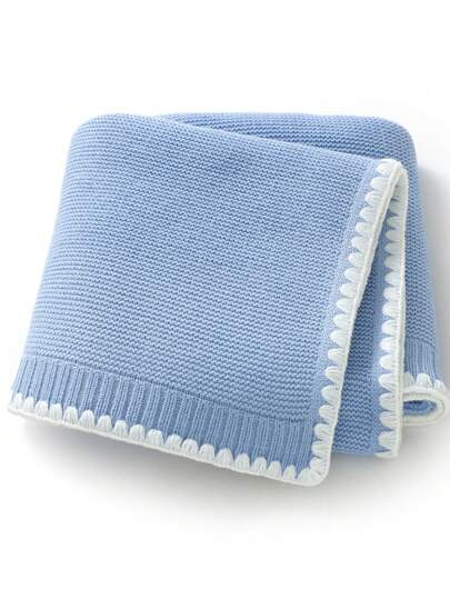 1 件婴儿针织襁褓毯，休闲简约优雅修剪婴儿车毯，适合所有季节爱情人节