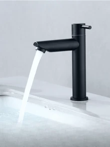 1 件装豪华单把手不锈钢浴室水龙头 - 带单冷陶瓷阀芯和耐用面盆安装的水龙头净水器 - 易于清洁和维护的不锈钢单冷面盆水龙头，浴室柜（镀铬、黑色可选）浴室配件 浴室工具 - 彩色 - 查看 7