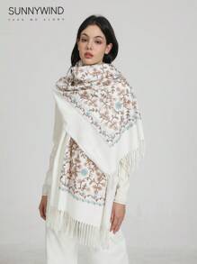 1 件休闲花卉刺绣围巾，秋冬 - 彩色 - 查看 4