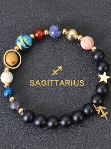 Handgemaakte 12 Zodiac-armband - natuurlijke tijgeroogstenen kralen, unieke patronen en kleurvariaties, perfect cadeau voor vrouwen en mannen