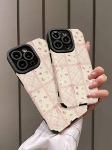 1pc Flower & Bow Striped Pattern Classic Shockproof Soft Phone Case Compatible With Iphone And Waterproof Anti-Fall Scratch Resistant - Multicolor - View 4